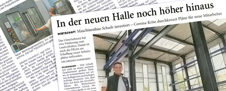 Zeitungsartikelausschnitte zum Neubau der Stahlbau-Halle